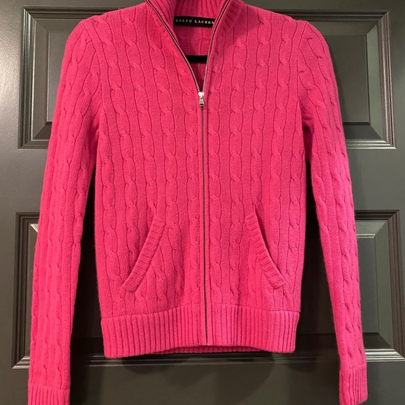 Ralph Lauren Pink Zip Cable Knit Cashmere Sweater - Picture 2 of 3